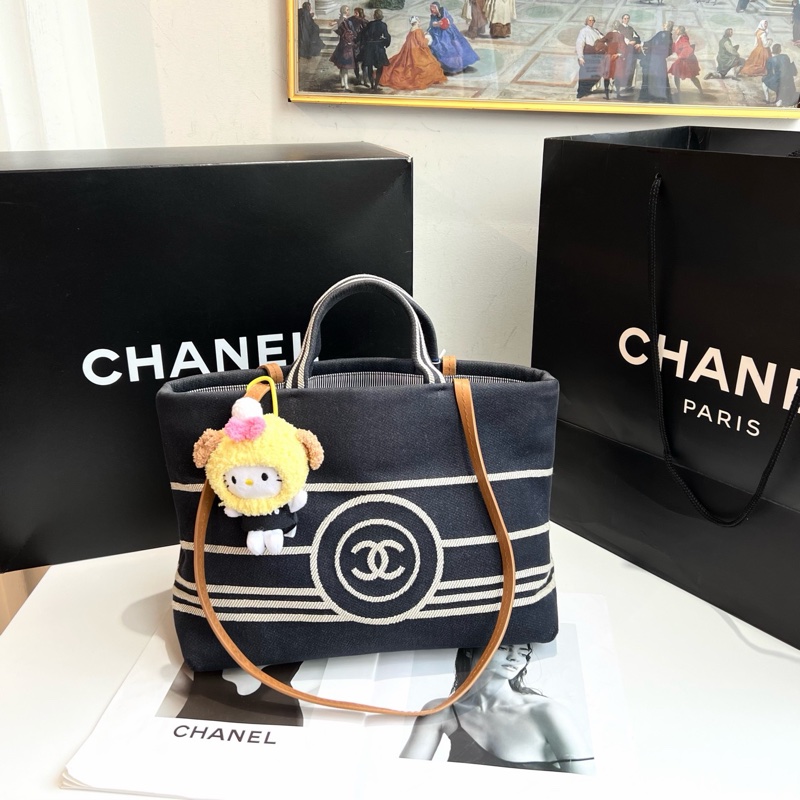 Chanel • 海軍藍條紋沙灘包 小號 附盒-4