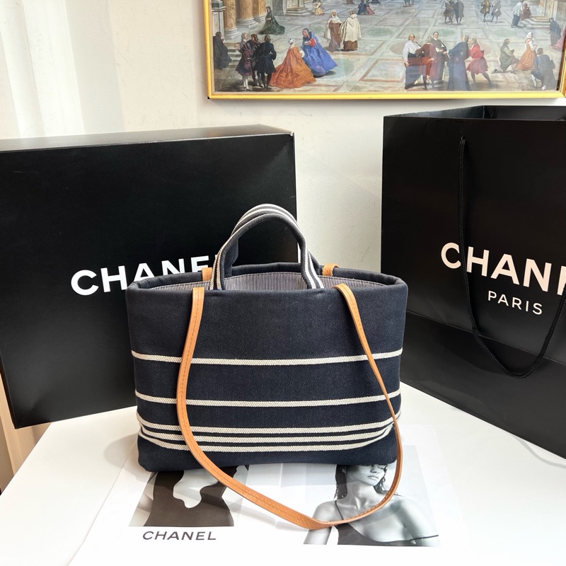 Chanel • 海軍藍條紋沙灘包 小號 附盒-5