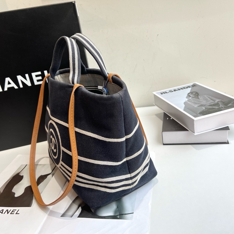 Chanel • 海軍藍條紋沙灘包 小號 附盒-6