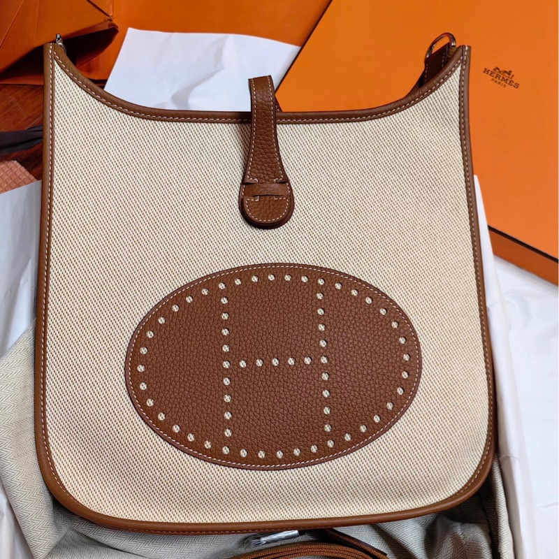 Hermes • Evelyne 29 烏木色銀釦拼帆布-0
