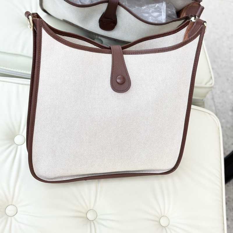 Hermes • Evelyne 29 烏木色銀釦拼帆布-3
