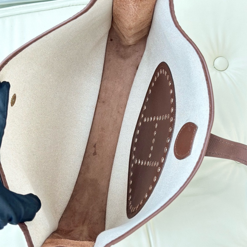 Hermes • Evelyne 29 烏木色銀釦拼帆布-6