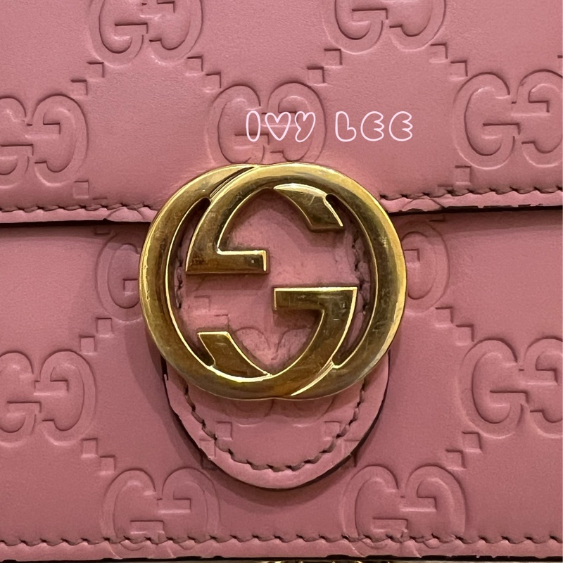 Gucci 牛皮 wallet on chain 金扣 粉紅 鏈條 斜背包 肩背包 409340 正品 二手商品-2