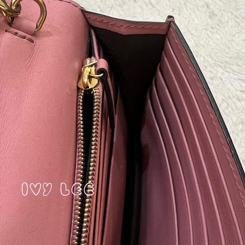 Gucci 牛皮 wallet on chain 金扣 粉紅 鏈條 斜背包 肩背包 409340 正品 二手商品-5