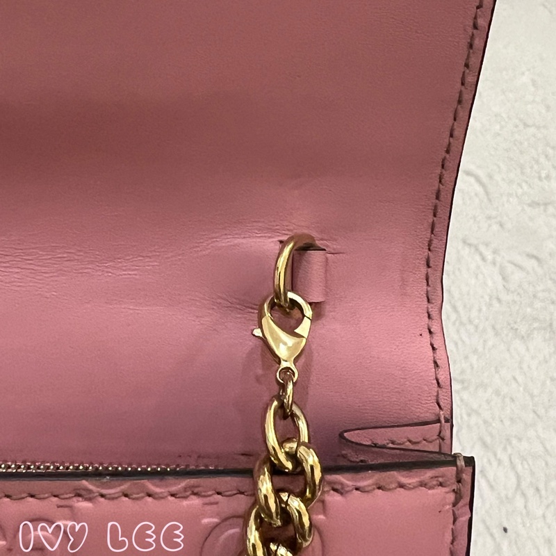 Gucci 牛皮 wallet on chain 金扣 粉紅 鏈條 斜背包 肩背包 409340 正品 二手商品-10