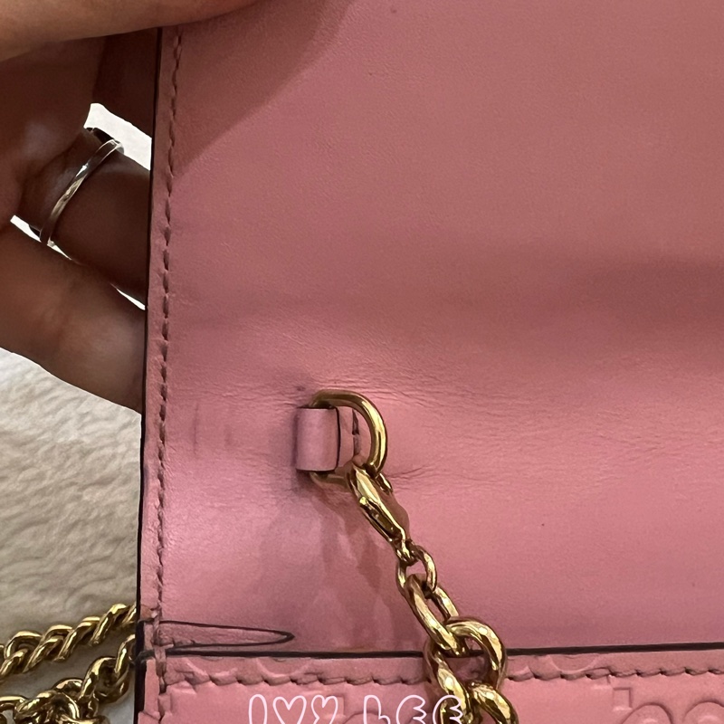 Gucci 牛皮 wallet on chain 金扣 粉紅 鏈條 斜背包 肩背包 409340 正品 二手商品-11