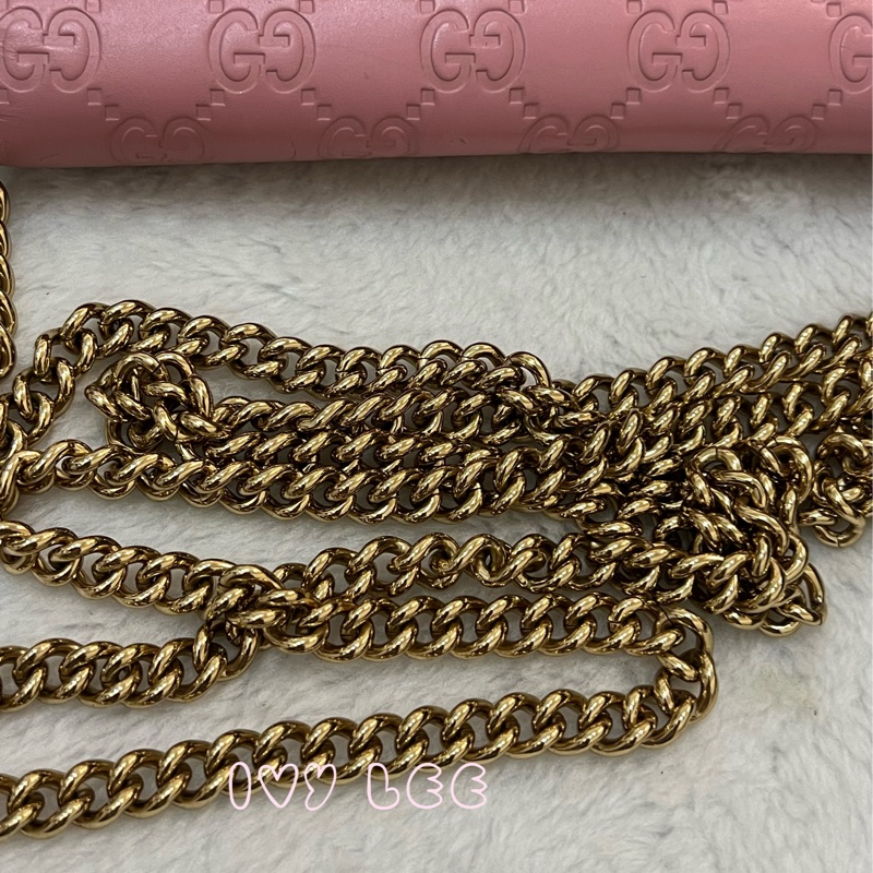 Gucci 牛皮 wallet on chain 金扣 粉紅 鏈條 斜背包 肩背包 409340 正品 二手商品-12