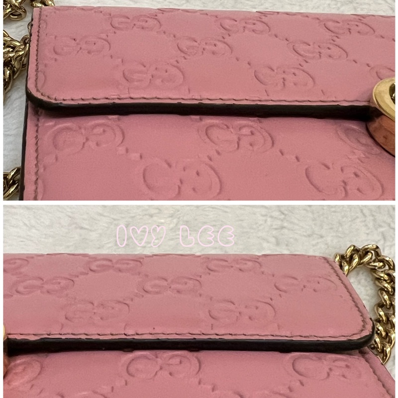 Gucci 牛皮 wallet on chain 金扣 粉紅 鏈條 斜背包 肩背包 409340 正品 二手商品-13