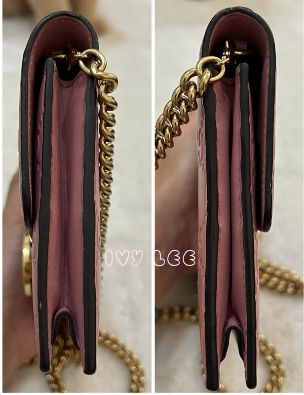 Gucci 牛皮 wallet on chain 金扣 粉紅 鏈條 斜背包 肩背包 409340 正品 二手商品-14