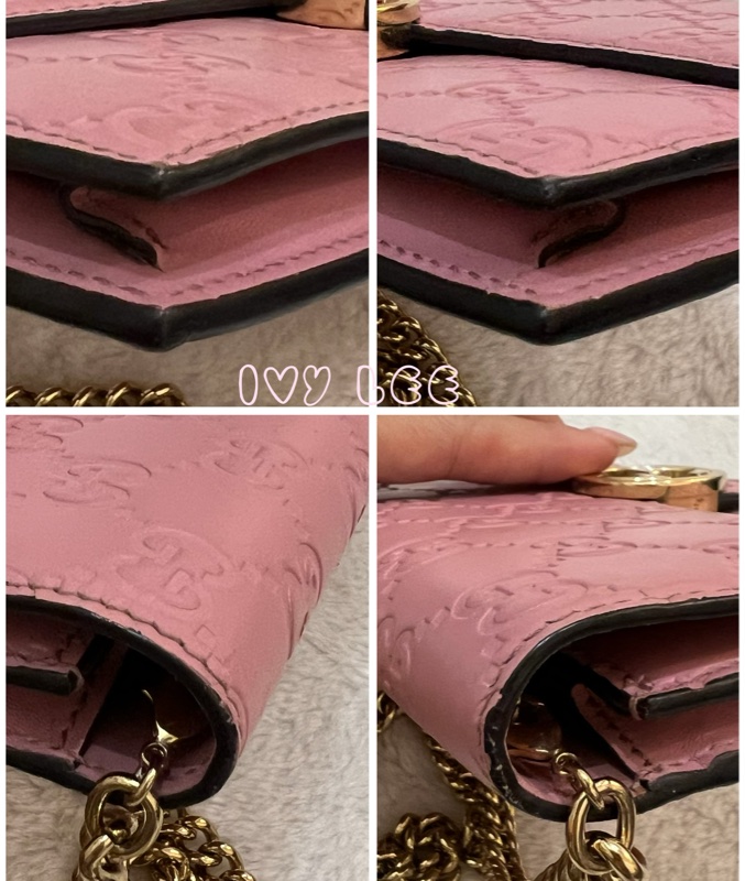 Gucci 牛皮 wallet on chain 金扣 粉紅 鏈條 斜背包 肩背包 409340 正品 二手商品-15