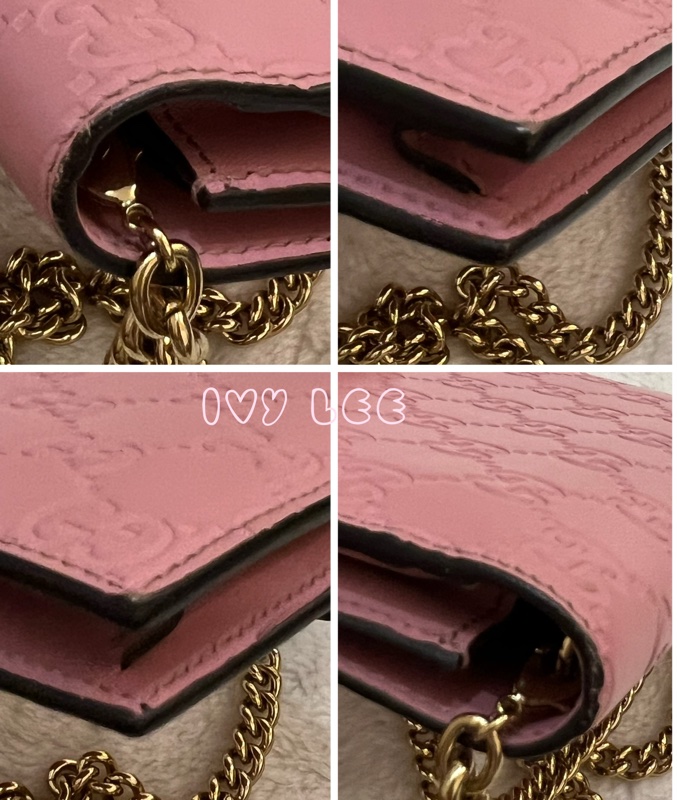 Gucci 牛皮 wallet on chain 金扣 粉紅 鏈條 斜背包 肩背包 409340 正品 二手商品-16