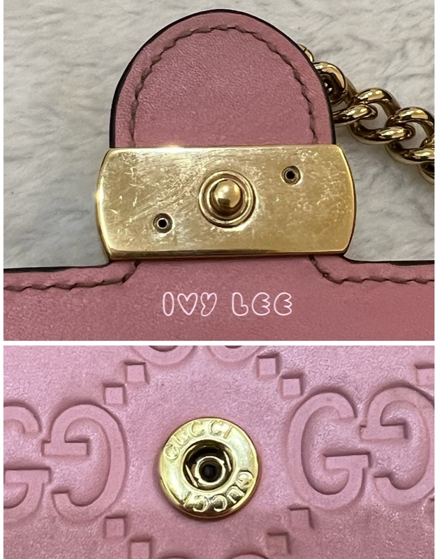 Gucci 牛皮 wallet on chain 金扣 粉紅 鏈條 斜背包 肩背包 409340 正品 二手商品-19