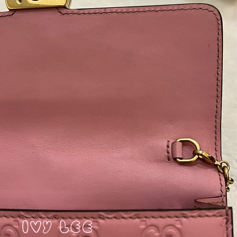 Gucci 牛皮 wallet on chain 金扣 粉紅 鏈條 斜背包 肩背包 409340 正品 二手商品-21