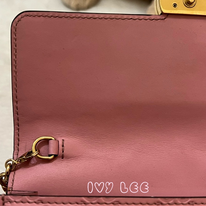 Gucci 牛皮 wallet on chain 金扣 粉紅 鏈條 斜背包 肩背包 409340 正品 二手商品-22