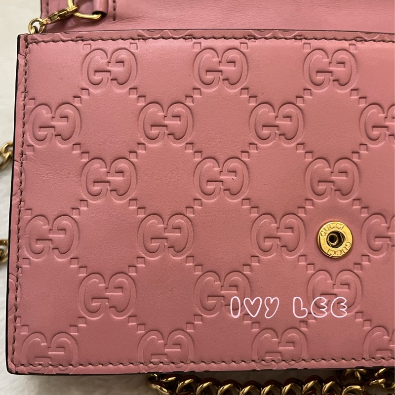 Gucci 牛皮 wallet on chain 金扣 粉紅 鏈條 斜背包 肩背包 409340 正品 二手商品-23