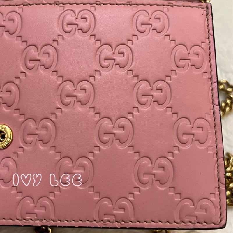 Gucci 牛皮 wallet on chain 金扣 粉紅 鏈條 斜背包 肩背包 409340 正品 二手商品-24
