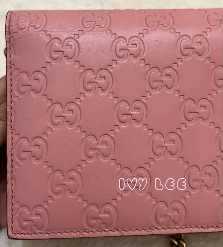 Gucci 牛皮 wallet on chain 金扣 粉紅 鏈條 斜背包 肩背包 409340 正品 二手商品-25