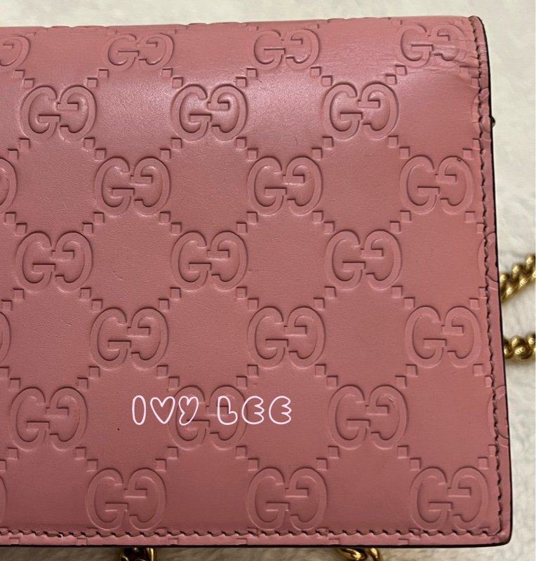 Gucci 牛皮 wallet on chain 金扣 粉紅 鏈條 斜背包 肩背包 409340 正品 二手商品-26