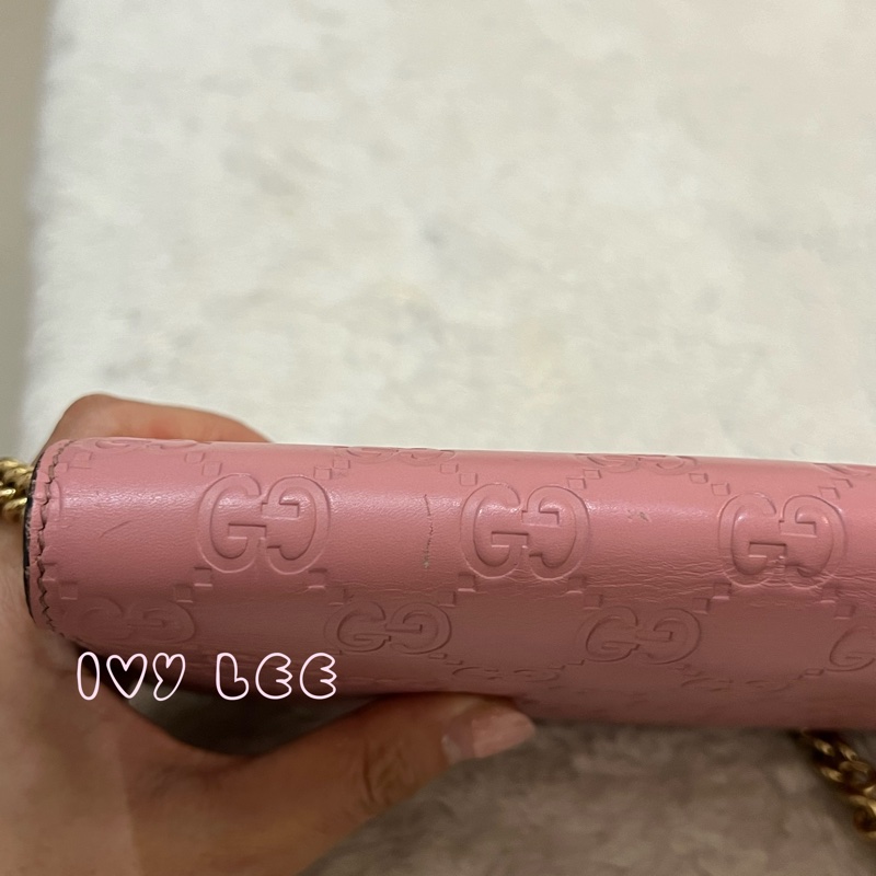 Gucci 牛皮 wallet on chain 金扣 粉紅 鏈條 斜背包 肩背包 409340 正品 二手商品-27
