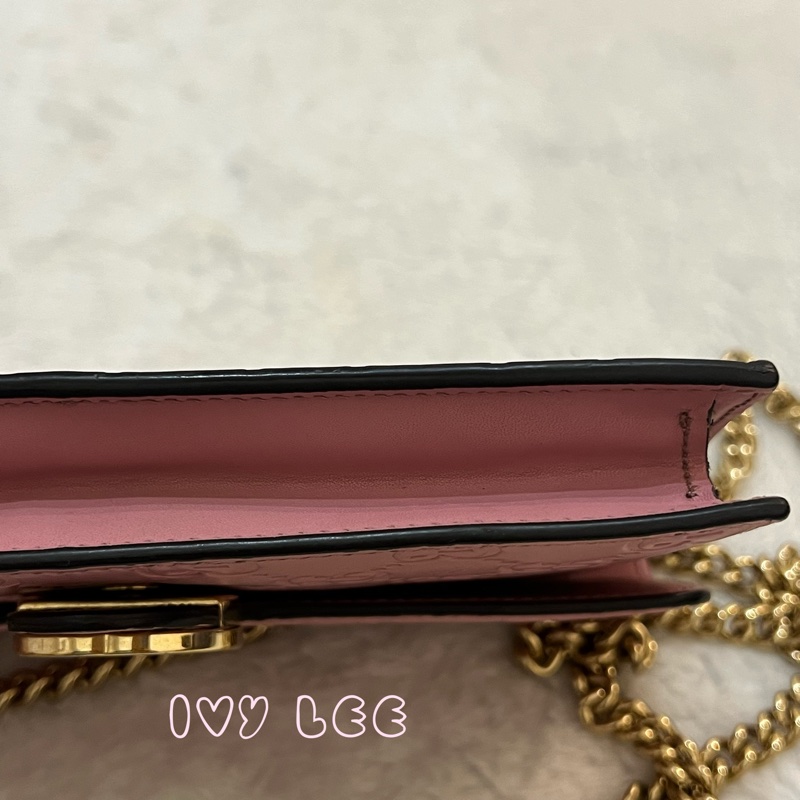 Gucci 牛皮 wallet on chain 金扣 粉紅 鏈條 斜背包 肩背包 409340 正品 二手商品-30