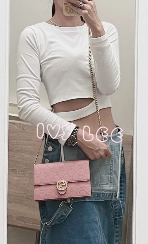 Gucci 牛皮 wallet on chain 金扣 粉紅 鏈條 斜背包 肩背包 409340 正品 二手商品-33