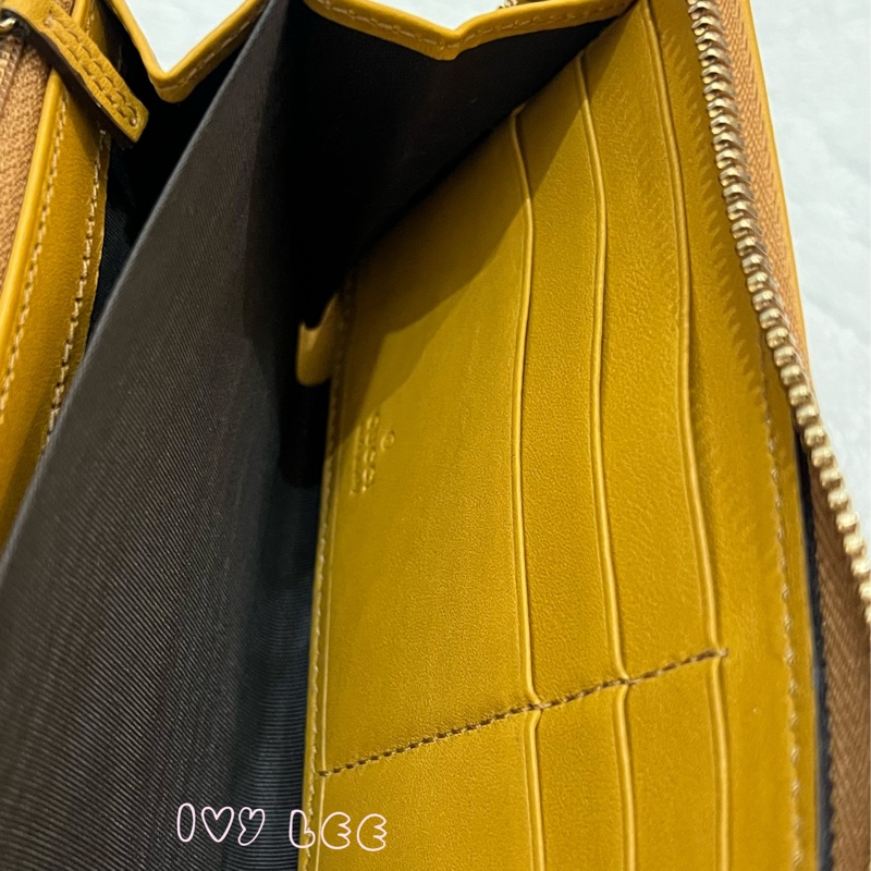 GUCCI 308012  ㄇ型拉鍊 GG壓紋 長夾 黃 正品 二手精品-6
