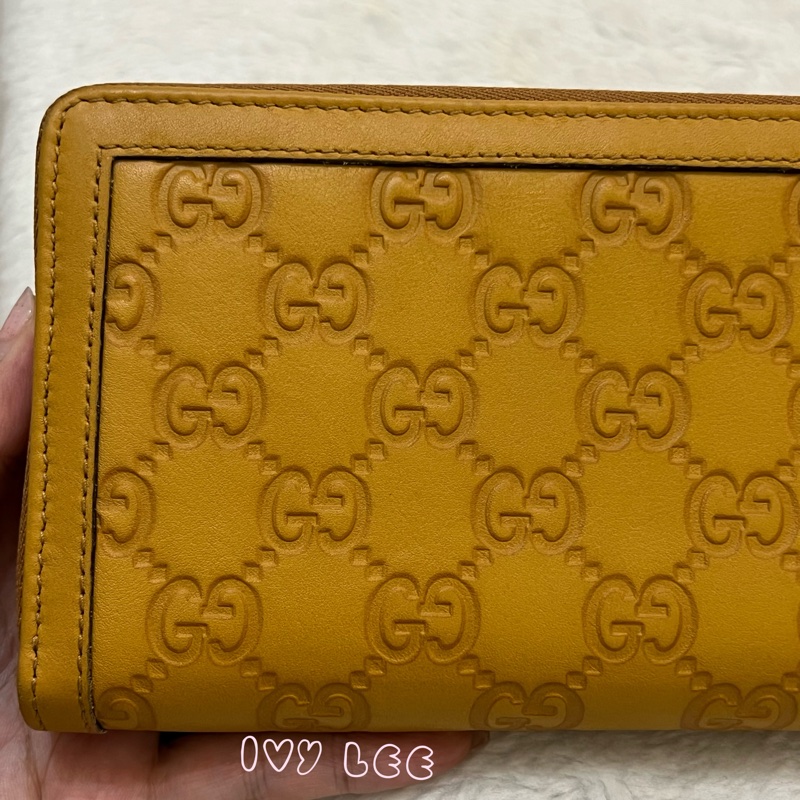 GUCCI 308012  ㄇ型拉鍊 GG壓紋 長夾 黃 正品 二手精品-21