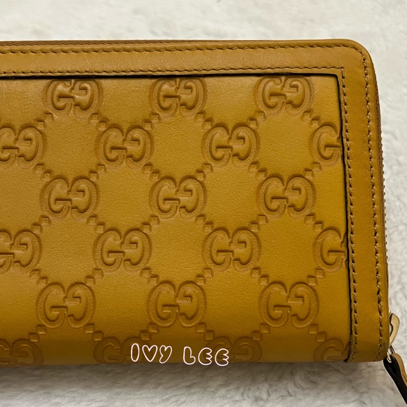 GUCCI 308012  ㄇ型拉鍊 GG壓紋 長夾 黃 正品 二手精品-22