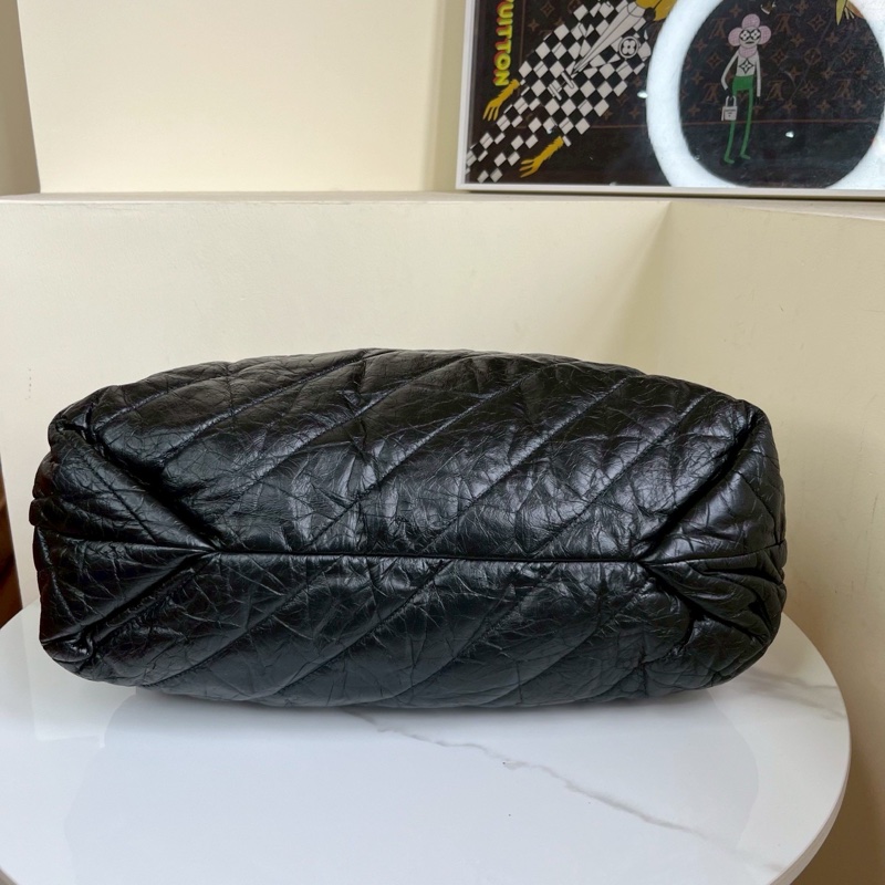 帥度拉滿😎男女都適🈴Balenciaga巴黎世家Crush黑銀油蠟皮中號垃圾袋單肩手提包-8