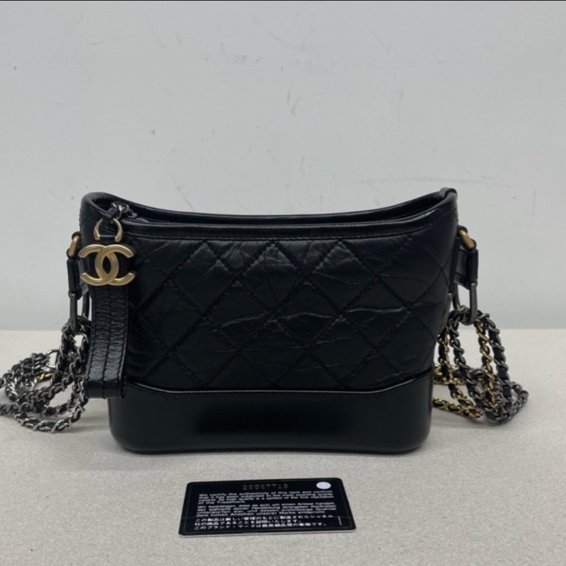 Chanel • Gabrielle 經典黑金牛皮流浪包 小號 有卡-5