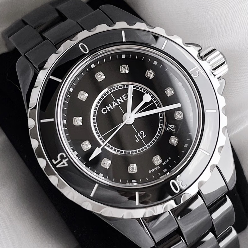 CHANEL香奈兒J12系列黑色滿鑽💎陶瓷自動機械表38mm⌚️-0