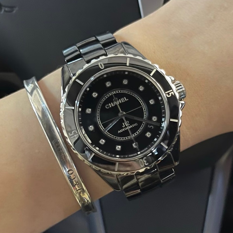CHANEL香奈兒J12系列黑色滿鑽💎陶瓷自動機械表38mm⌚️-2
