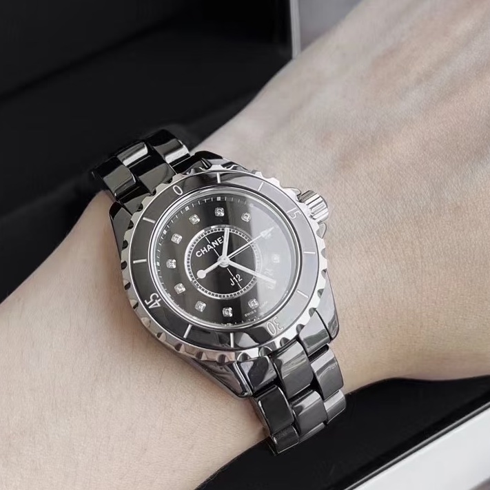 CHANEL香奈兒J12系列黑色滿鑽💎陶瓷自動機械表38mm⌚️-7