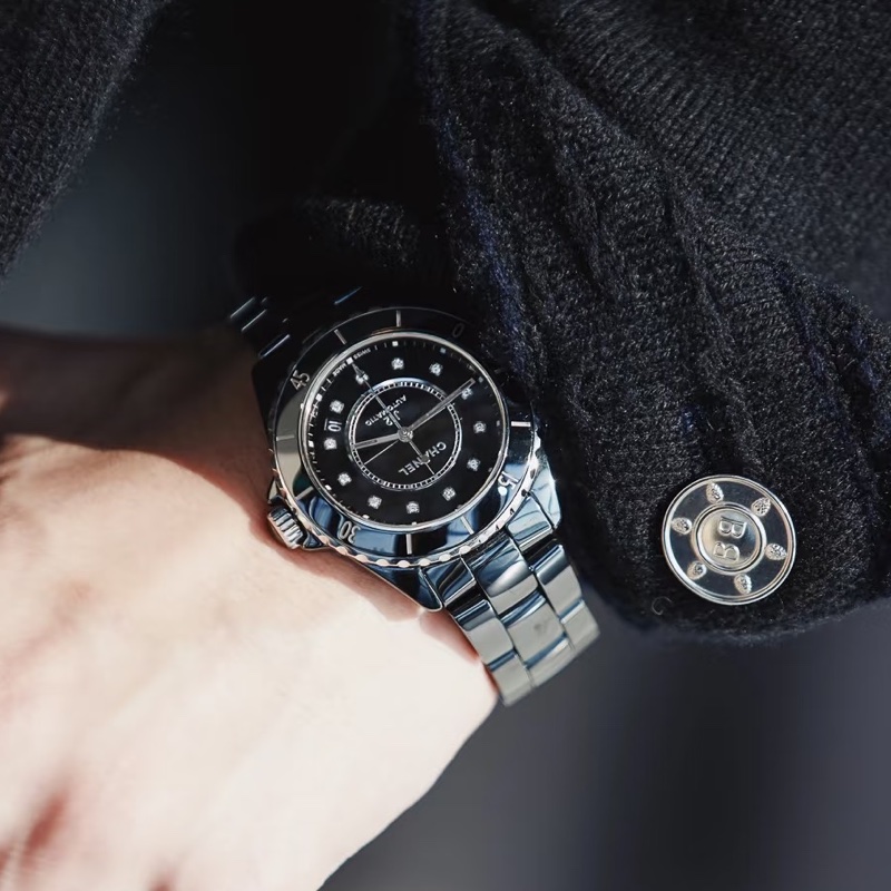 CHANEL香奈兒J12系列黑色滿鑽💎陶瓷自動機械表38mm⌚️-8