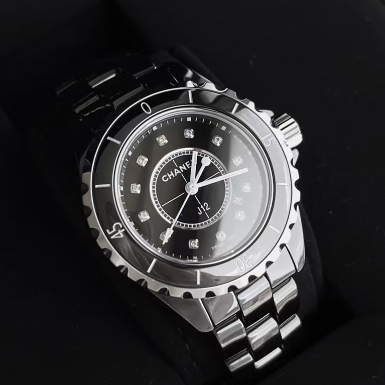 CHANEL香奈兒J12系列黑色滿鑽💎陶瓷自動機械表38mm⌚️-9