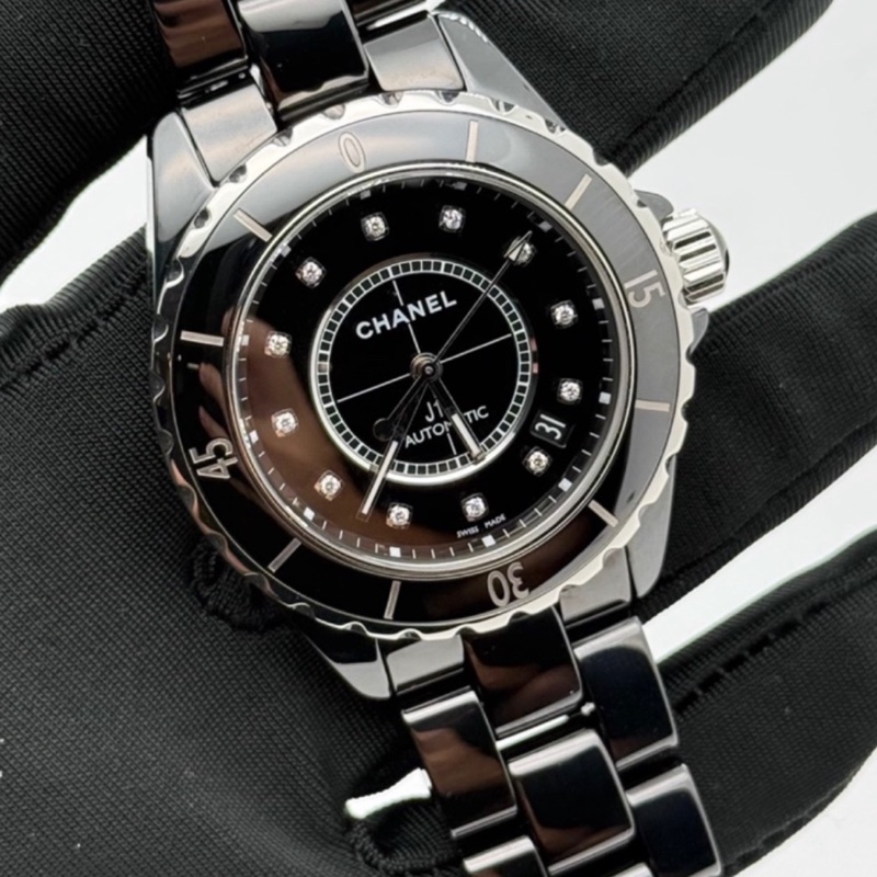 CHANEL香奈兒J12系列黑色滿鑽💎陶瓷自動機械表38mm⌚️-11