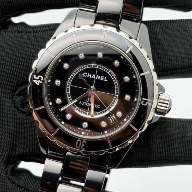 CHANEL香奈兒J12系列黑色滿鑽💎陶瓷自動機械表38mm⌚️-12