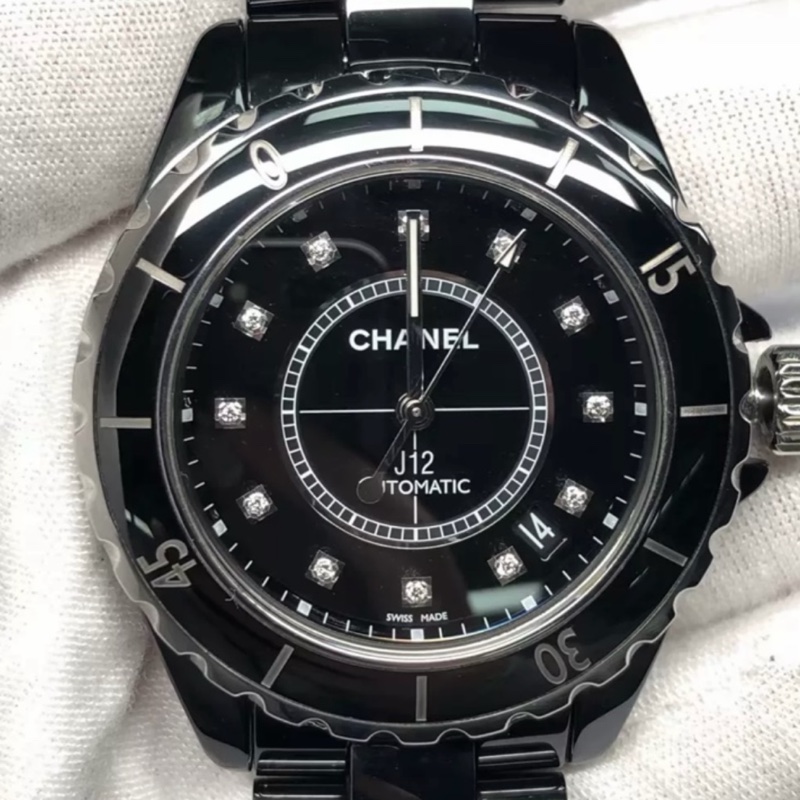 CHANEL香奈兒J12系列黑色滿鑽💎陶瓷自動機械表38mm⌚️-17