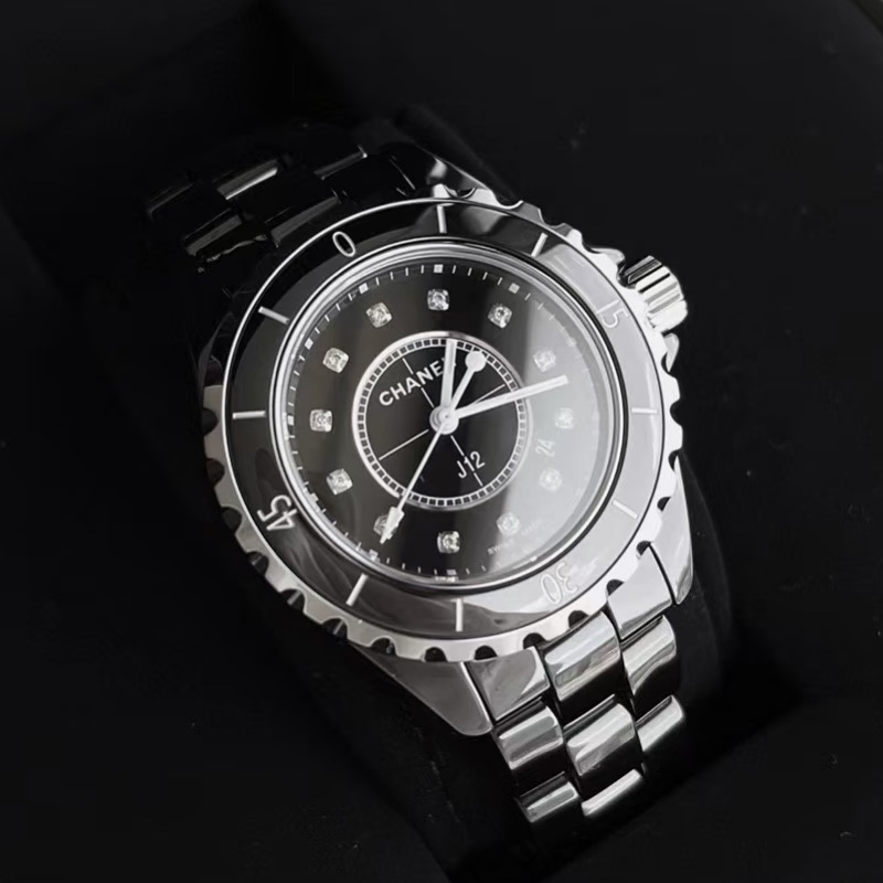 CHANEL香奈兒J12系列黑色滿鑽💎陶瓷自動機械表38mm⌚️-30