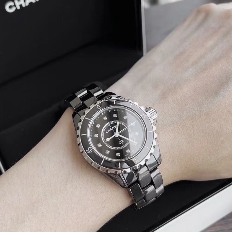 CHANEL香奈兒J12系列黑色滿鑽💎陶瓷自動機械表38mm⌚️-31