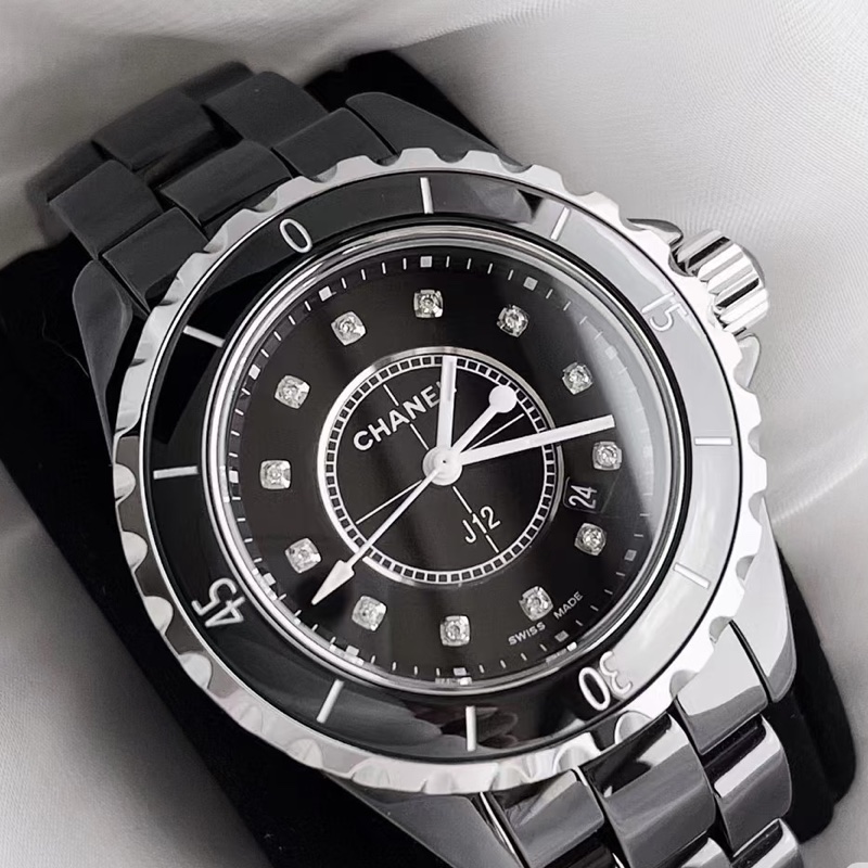 CHANEL香奈兒J12系列黑色滿鑽💎陶瓷自動機械表38mm⌚️-32