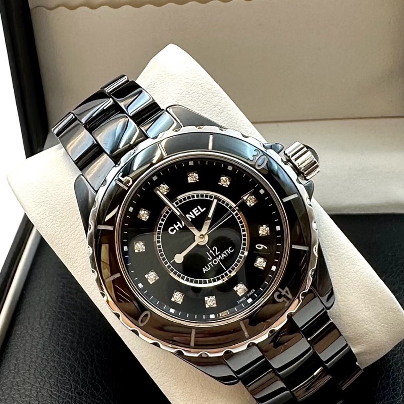 CHANEL香奈兒J12系列黑色滿鑽💎陶瓷自動機械表38mm⌚️-36