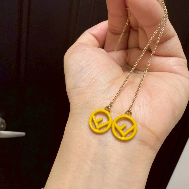 FENDI 黃色 珐朗 墜飾耳環 耳針 耳飾 耳釘-0