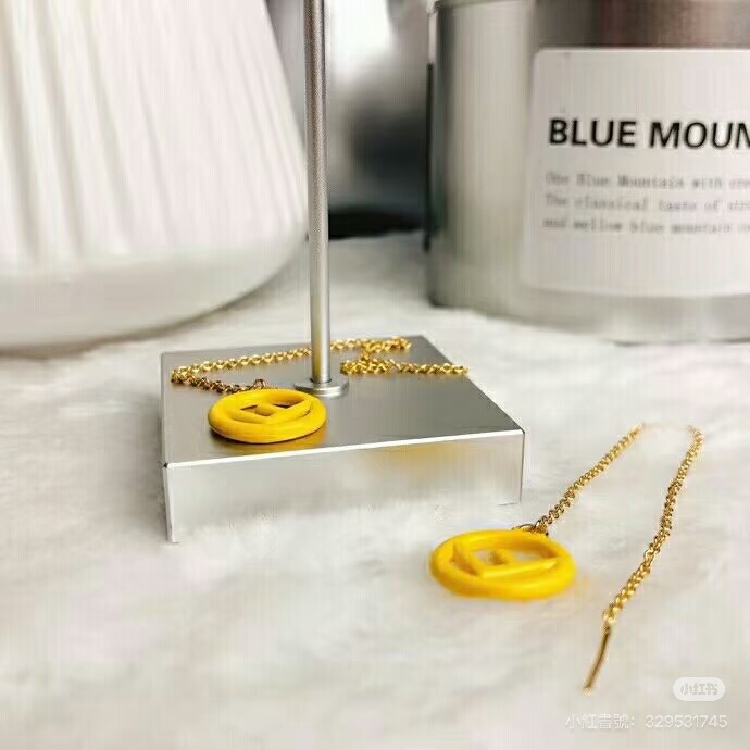 FENDI 黃色 珐朗 墜飾耳環 耳針 耳飾 耳釘-1