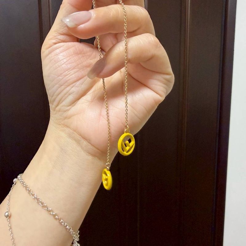 FENDI 黃色 珐朗 墜飾耳環 耳針 耳飾 耳釘-2