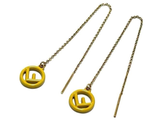 FENDI 黃色 珐朗 墜飾耳環 耳針 耳飾 耳釘-3