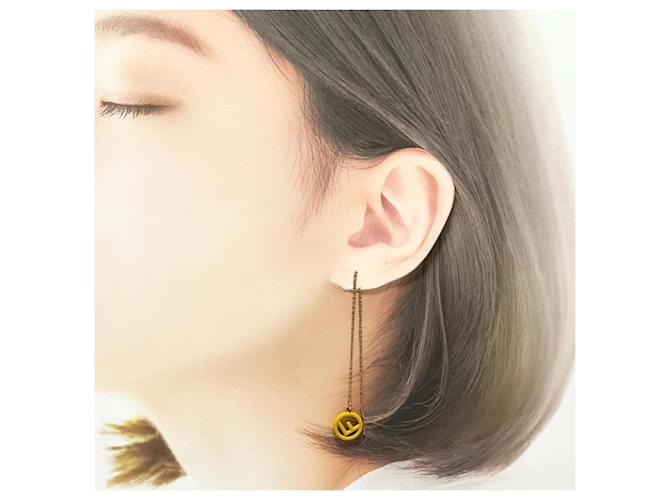 FENDI 黃色 珐朗 墜飾耳環 耳針 耳飾 耳釘-6