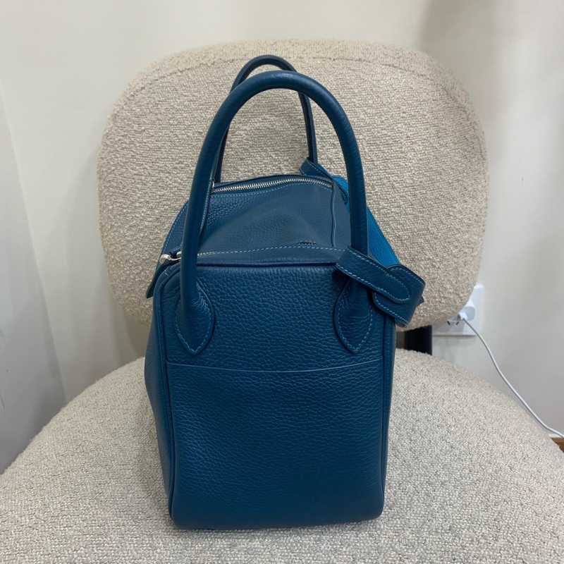 Hermes Lindy30 藍色銀扣 筐R 14年 鴨子藍拼湖水藍 配件：塵袋-2