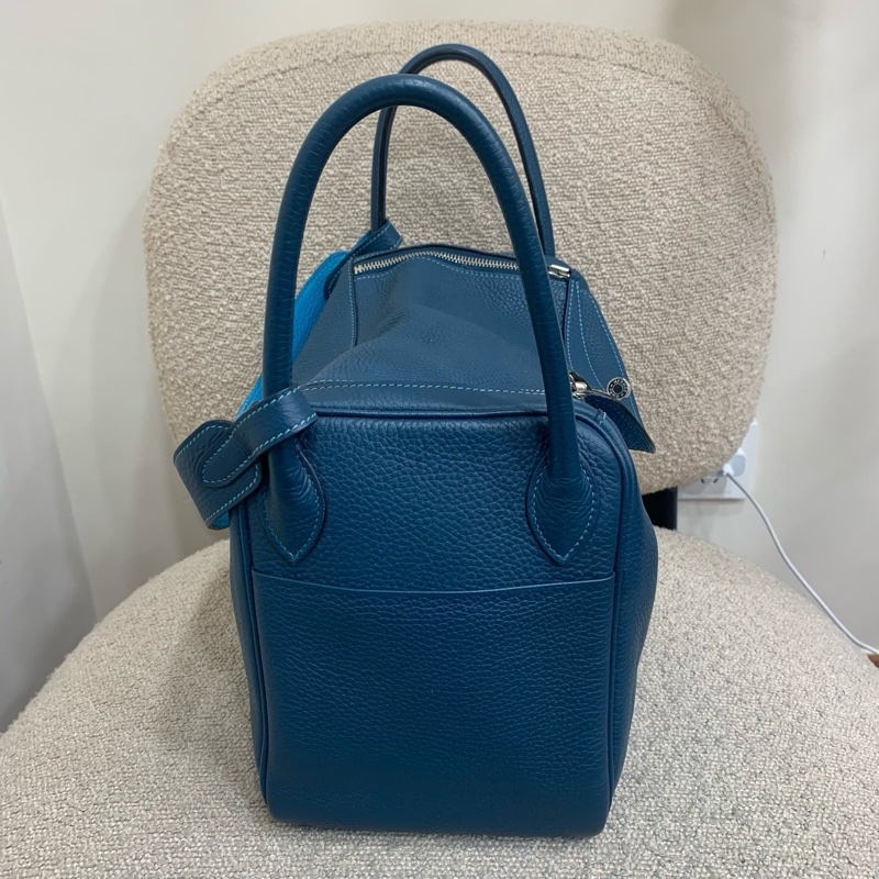 Hermes Lindy30 藍色銀扣 筐R 14年 鴨子藍拼湖水藍 配件：塵袋-3