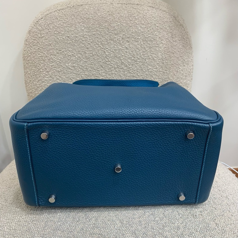 Hermes Lindy30 藍色銀扣 筐R 14年 鴨子藍拼湖水藍 配件：塵袋-4